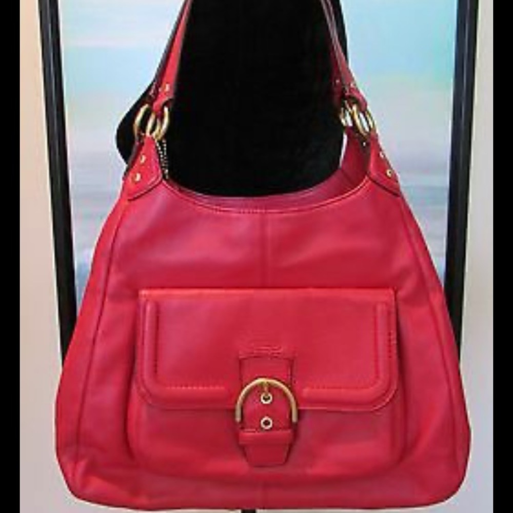 Coach Valentine Red Campbell Hobo Buckle Bag Purse